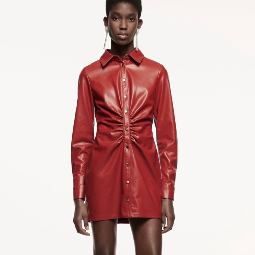 XS Red Faux Leather Zara Dress